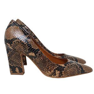 Franco Sarto Brown and Black Snakeskin Block Heel Pumps